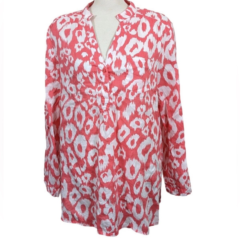 Allison Taylor Leopard Tunic linen top size large